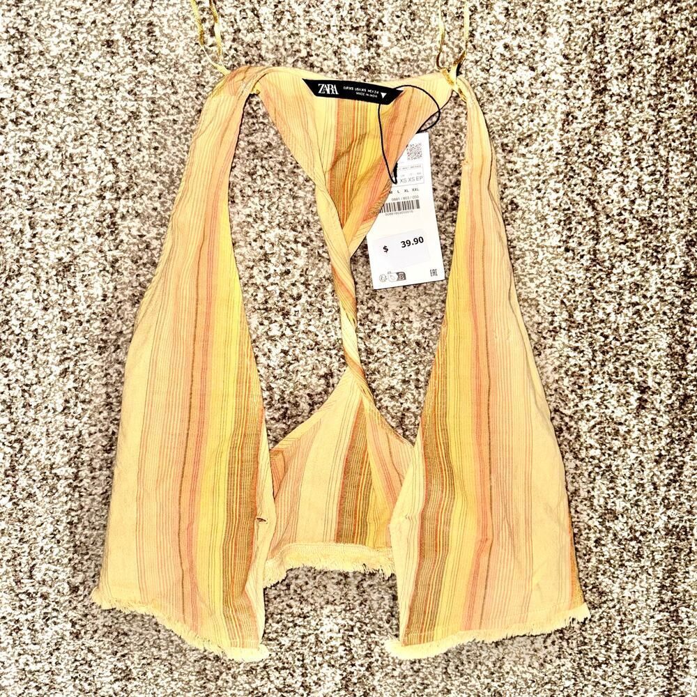 ZARA Women's Yellow Knit Tied Camisole Tank Top NWT Size XS
